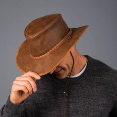 The American Outback Crusher much like its Aussie Outback counterpart is virtually indestructible. Crush it, pack it or wear it!  - UPF 50+ rated!  #leatherhats #hats Mens Leather Hats, Aussie Outback, American Hat Makers, American Hat, Outback Hat, Packable Hat, Crush It, Travel Hat, Leather Hat