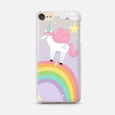 a phone case with a unicorn on top of a rainbow and stars in the sky