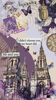 a card with an image of a castle and butterflies on it that says, i didn't choose you, my heart did me and you