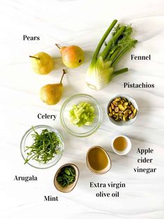 the ingredients for this recipe include pears, celery, apple cider vinegar, and parsley