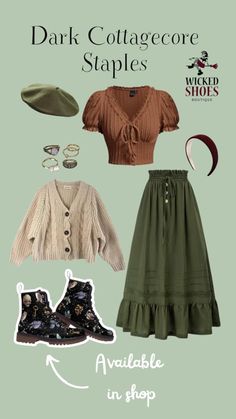 Wicked Shoes Boutique's Amazon Page Book Core Outfit, My Outfit Vibe, Modern Cottage Outfit, Cute Outfits With Dresses, Cottagecore Clothing Aesthetic, Cottagecore Aesthetic Clothing, Dark Cottage Core Aesthetic Outfit, Amazon Boho Clothes, Cottagecore Outfits For School