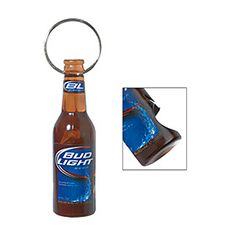 a bottle shaped keychain with a light on it's front and side