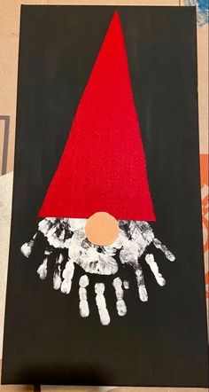 December Preschool Crafts Art Projects, Infant Xmas Crafts, Christmas Gnome Handprint Craft, Christmas Art Project For Toddlers, Handprint Winter Crafts For Kids, Holiday Art Projects For Toddlers, Handprint Winter Art, Christmas Canvas Toddler Craft, Christmas Art Canvas Kids