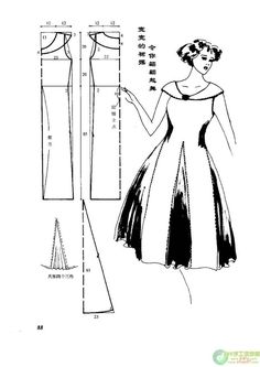 a woman's dress pattern from the 1950's, with measurements for it