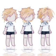 three anime characters with blonde hair and black shorts