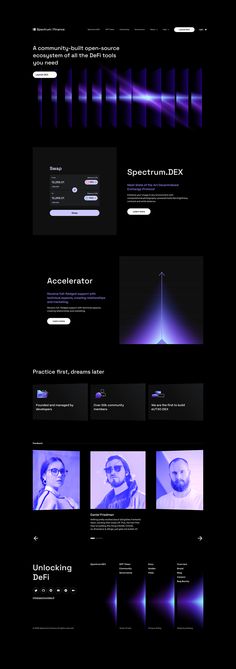 a black and purple web page with blue lights