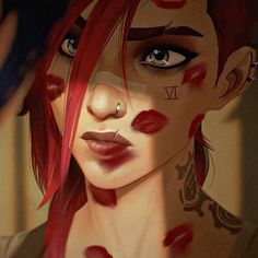 a woman with red hair and piercings on her face