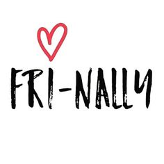 the word fri - nally written in black ink with a red heart