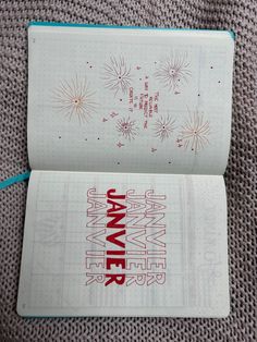 two notebooks with writing on them and fireworks in the background