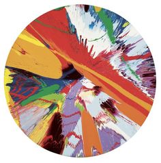 an abstract painting with multicolored lines in the center