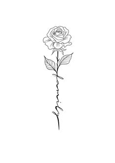 a black and white drawing of a rose with the word love written in cursive writing