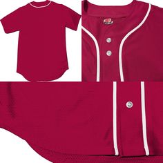 This Professional Grade, traditional, full-buttoned jersey is crafted from a moisture-wicking stretch mesh material. Its authentic braid is sewn-on and the front features extra-wide spacing between the upper buttons to accommodate a large team logo, which is included with the jersey. Personalize this jersey with your team name, player name, and player number, and you may add text to the tail as well. Customized with your Team Name with Tail Swoosh, Player Name and Numbers1. Front Name: 2. Name i Red Baseball Season Jersey With Team Spirit, Red Jersey For Baseball Season With Team Spirit, Red Jersey With Baseball Collar For Sports Events, Red Cotton Jersey For Sports Events, Casual Red Jersey For Sports Events, Collegiate Style Red Jersey For College, Casual Red Jersey For Sports Season, Casual Red Jersey For College, Breathable Short Sleeve Jersey For College