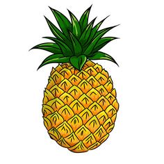 a cartoon pineapple with green leaves on it's head stock photo, royalty and illustration