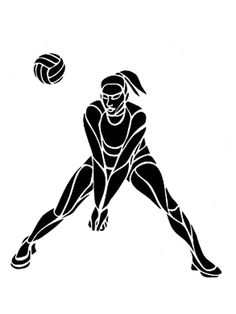 a black and white silhouette of a woman playing volleyball with a ball in the air