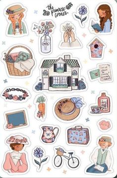 the stickers are all different colors and shapes, including houses, flowers, and other things