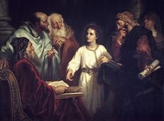 a painting of jesus and the three wise men with an old man holding a book