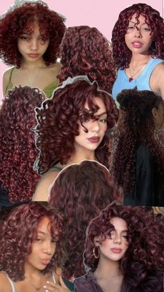 Cherry Red Hair Color, Cherry Cola Hair Color, Red Hair Color Ideas, Dyed Curly Hair, Natural Curly Hair Cuts, Mixed Curly Hair, Colored Hair Tips