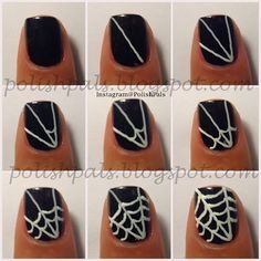 I just cannot believe it. I found the thing that's been missing all my life. Spider Web On Nails, Spiderweb Nail Art, Spider Web Nails, Web Nails, Sugar Skull Nails, Halloween Nail Art Tutorial, Holloween Nails, Skull Nails