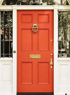 Popular Front Door Colors, Orange Front Door, Bright Front Doors, Entry Door Colors, Window World, Orange Front Doors, Exterior Door Colors, Orange Door