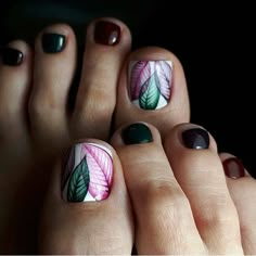 Tropical Pedicure, Fall Toe Nails, Cute Toe Nails, Pedicure Nail Art