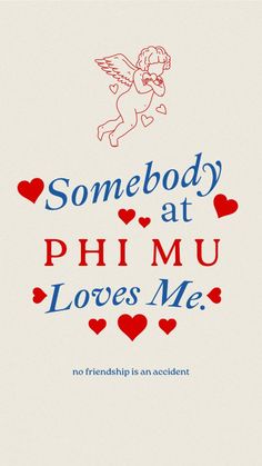 somebody at phimu loves me with hearts and an angel on the back ground,