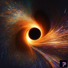 a black hole is shown with bright lights in the dark space, and it appears to be swirling