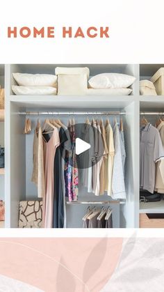 an image of a closet with clothes hanging on the shelves and other items in it