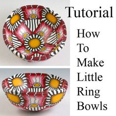 two pictures of a red and yellow mask with the words how to make little ring bowls