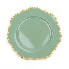 a green and gold plate on a white background