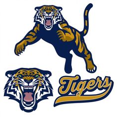 an image of a tiger mascot with the word tigers on it's chest and head