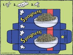 two boxes with spaghetti in them and the words spaghetti written on each box are shown