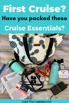 First cruise? Have you pocked these cruise essentials?  Image is several important cruise accessories that people often forget to pack Cruise Bag Ideas, Cruise Must Haves Packing Lists, Alaska Clothes, Pack For Cruise, Car Trip Organization, 1st Cruise, Disney Dream Cruise Ship