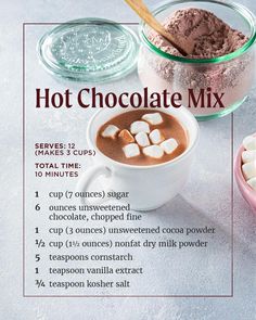 hot chocolate mix in a cup with marshmallows and other ingredients to make it