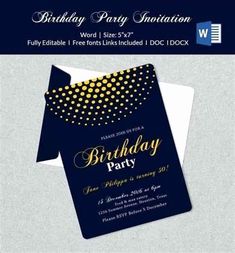 a birthday party card with gold dots on it