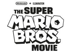 the super mario bros movie logo is shown in black and white, as well as an image