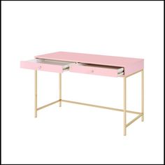 a pink desk with two drawers on it