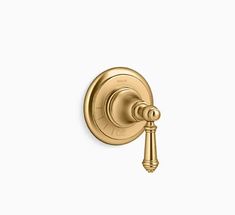 an image of a gold shower faucet with the handle on it's side