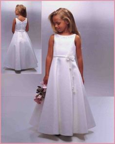 Vestidos de PRIMEIRA COMUNHÃO veja modelos | Na Internet Flower Floor, First Communion Dress, First Communion Dresses, Communion Dresses, China Dress, Satin Flowers, Bateau Neckline