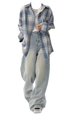 OOTD: Vintage Oversized Plaid Long Sleeve Blouse + Vintage 90s Baggy Boyfriend Jeans Over Size Clothes Outfit, Outfits With Vintage Jeans, Cute Loose Outfits, Cute Baggy Fits, Plaid Long Sleeves Outfit, 90s Oversized Outfit, Cool Baggy Outfits, Baggy Fashion Outfits, Long Jeans Outfit