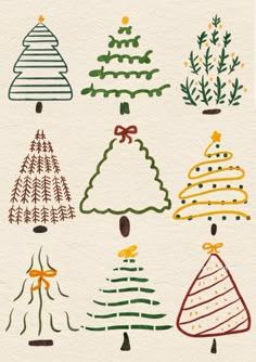 an image of christmas trees drawn on paper