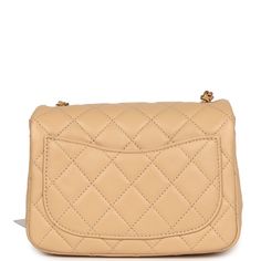 This Mini Pearl Crush square flap bag is in beige lambskin leather with aged gold tone hardware, front flap with signature CC turnlock closure, tonal stitching, rear half moon pocket, and an adjustable interwoven aged gold chainlink and beige leather strap with the "pearl" ball attachment.The interior is lined in beige leather and features a zipper pocket with Chanel pull and an open pocket below.Collection: 22C (RFID)Origin: ItalyCondition: New and never worn (plastic on hardware)Accompanied by: Chanel box, Chanel dustbag, retail UPC, RFIDMeasurements: 6.5" width x 5" height x 3" depth; 20" strap drop Luxury Beige Double Flap Bag, Luxury Beige Shoulder Bag With Turn-lock Closure, Luxury Beige Flap Bag With Cc Turnlock Closure, Classic Beige Double Flap Bags, Luxury Beige Double Flap Shoulder Bag, Luxury Beige Flap Bag, Designer Beige Flap Bag With Gold-tone Hardware, Beige Rectangular Flap Bag With Cc Turnlock Closure, Elegant Beige Flap Bag With Cc Turnlock Closure