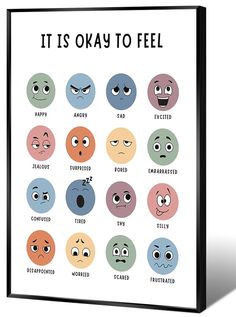 a poster with different faces and words that say it is okay to feel