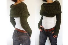 two pictures of a woman wearing a sweater and jeans