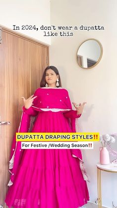 Dupatta Style On Anarkali, Trendy Dupatta Draping Styles, Dupatta Draping Styles Salwar Kameez, How To Wear Different Style Duppta, Lehenga Duppata Draping Style, Dupatta Draping Styles On Anarkali, Drapping Dupatta On Suit, Dupatta Draping Styles With Belt, Dupatta Draping With Lehenga