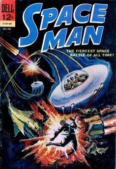 the cover to space man magazine, with an image of a person on a rocket