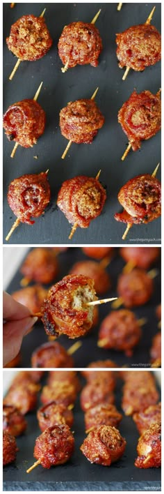 the process of making meatballs on skewers