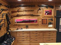 Reloading Room, Cool Garages, Hunting Room, Man Cave Home Bar, Safe Room, Lodge Decor, Man Cave Bar, Garage Workshop, Wooden Furniture