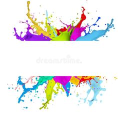 colorful paint splattered on white background with space for text