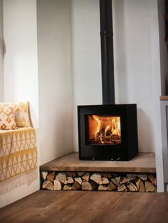 a wood burning stove in a living room