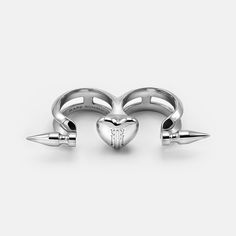 SPIKE HEART DOUBLE RING - RARE-ROMANCE